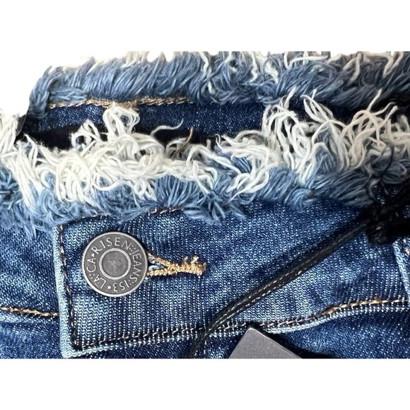 Risen Women Jeans RAW EDGE WAIST W FRAYED HEM FLARE Blue Distressed 32/15 NWT - Picture 14 of 16